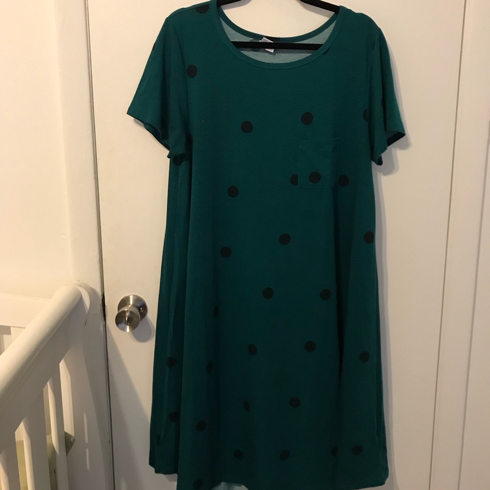 LuLaRoe Carly Dark Green w/Black PolkaDots!